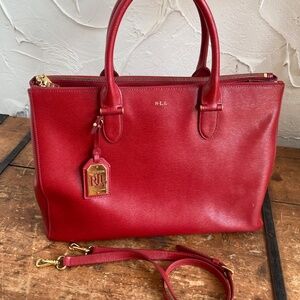 Lauren Ralph Lauren Red Newbury Double Zip Satchel